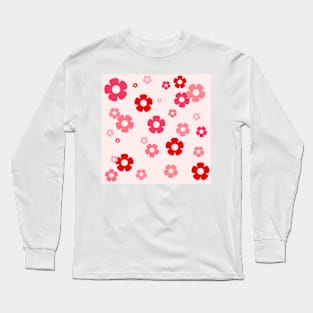 Retro Flowers Red Pink Long Sleeve T-Shirt